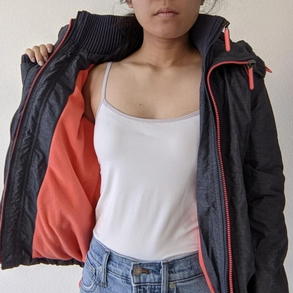 Superdry Japan Grey Winter Fleece Lined Hooded Jacket - Picture 3 of 11